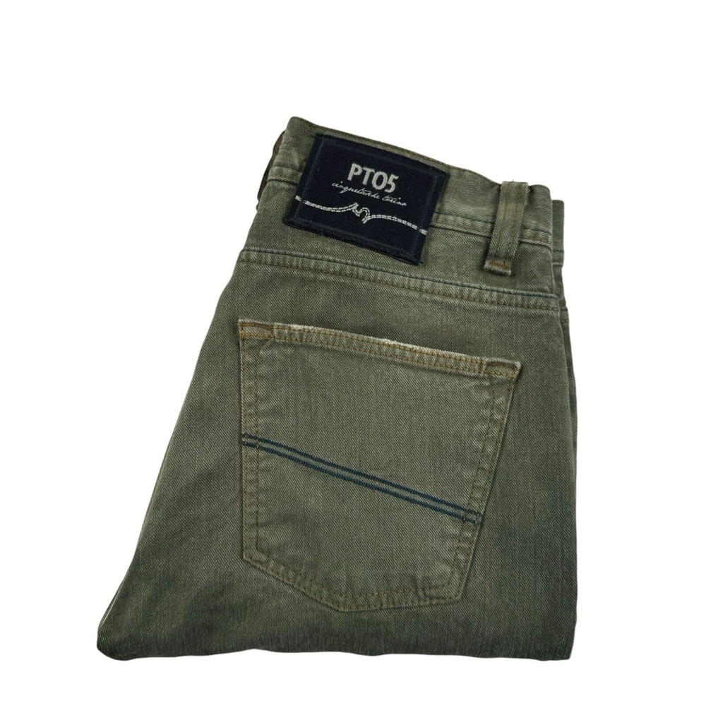 PT05 Torino Banlieue Green Garment Dyed Jeans Mens 28x30 Straight Leg Denim